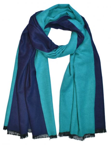 Shawl Scarf 70% Viscos 30% PES Flannel fleecy 195X65cm Melange Jacquard Uni-Color Blue Green